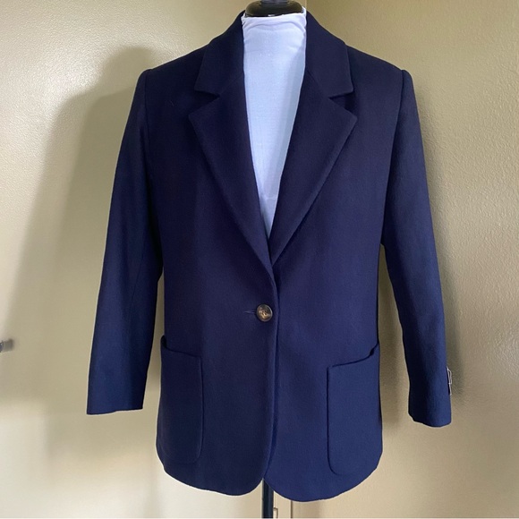 NEW Vintage Lands End with Tags Wool Cashmere Navy Single Button Blazer - Picture 8 of 17